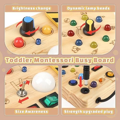 Joyreal Busy Board Baby Montessori Spielzeug ab 1 Jahr, Motorikspielzeug Activity Board mit 19 LED, Sensorik Spielzeug Holzspielzeug Lernspielzeug, Geschenk Jungen und Mädch ab 1 2 3 Jahr thumbnail 4