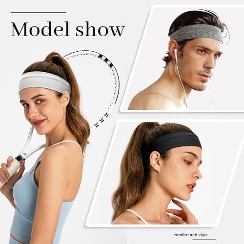 AWUMBUK Stirnband Damen Sport, 8 Pack Haarband Schwarz Haarbänder Damen Herren Antirutsch Stirnbänder Elastisch Headband Unisex Hair Band Sport Yoga Workout Laufen Fitness Gym Haarschmuck thumbnail 4