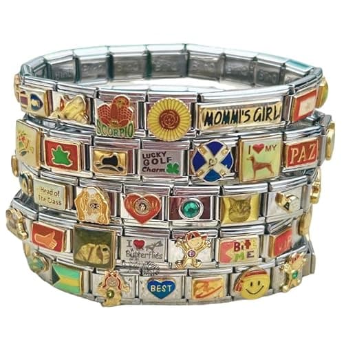 Present Realm Italian Charm Bracelet - Mystery Assorted Vintage with 18 Unique Italian Charms, Silver Assembled Set of 1 Full Bracelet - Image 1