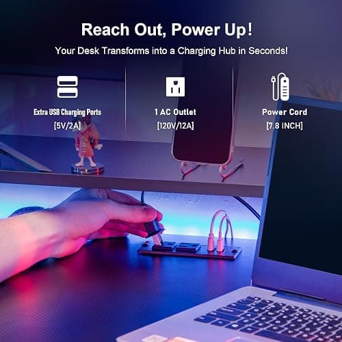 COMHOMA 55 Inch Gaming Desk with USB Charging Ports and LED Lights, Computer Desk with Monitor Stand for Home Office, Modern Gamer Desk Table with Mouse Pad & Side Hook, Colorful thumbnail 5