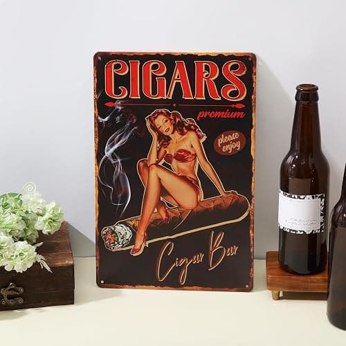 GLOBLELAND Vintage Pin Up Lady Metal Tin Sign 8×12inch Retro Cigar Funny Tin Room Door Sign Cave Signs Art Plaque Poster Wall Decor for Home Bars Cafe Pubs Club Decoration thumbnail 2