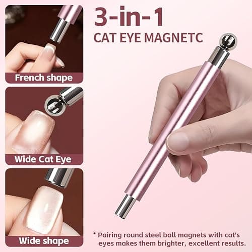 uadbau 4-Piece Cat Eye Magnet Set – Black Bead-Attracting Nail Magnet Pen & Heart-Shaped Magnet for Nails, Nail Magnets for Nail Art, Cat Eye Magnet for Nail Art, Perfect for Home DIY, Nail Art Design thumbnail 2