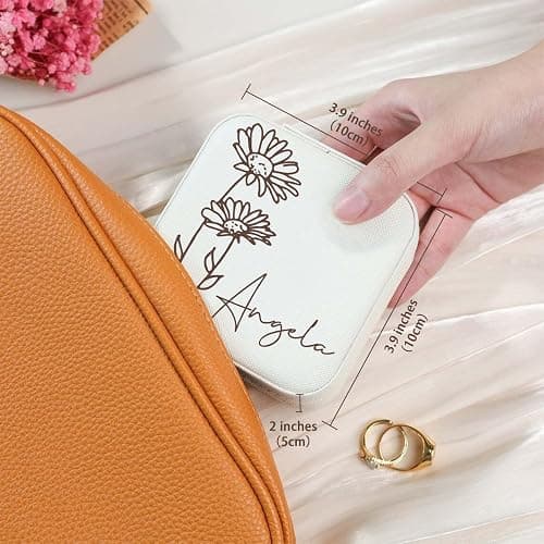 Corissy Personalized Jewelry Box for Women, Custom Travel Jewelry Case with Name and Birth Flower, Leather Jewelry Box for Rings, Earrings, Necklaces, Personalized Gifts for Women thumbnail 5