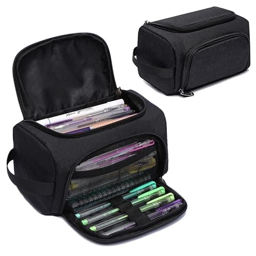 XQXA Large Capacity Pencil Case Organizer, Multifunctional Extra Big Pencil Pouch with Compartmens, Travel Simple Stationery Pen Bag, Fabric Pencil Bag for Men Women Girl Boy (Black) - Image 1
