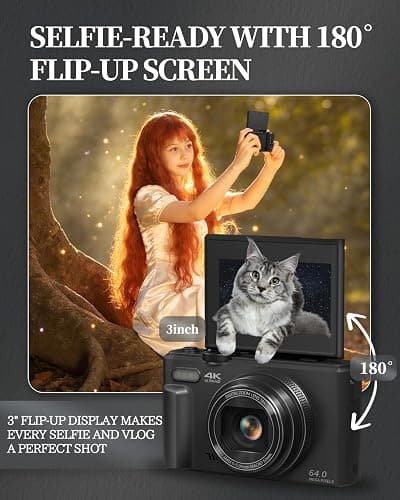 ULPTXOO 4K Digital Camera for Beginners & Teens, Autofocus Vlogging Camera with 180° Flip Screen, 18X Zoom, Easy-to-Use Compact Travel Camera, WiFi, 2 Batteries, 32GB Card thumbnail 5