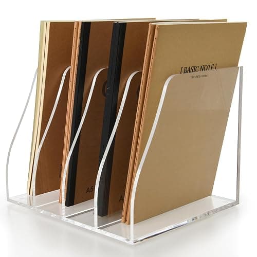 AIMOLLY Acrylic Magazine File Holder, 4 Vertical Compartments Desk Document Sorter Organizer, Clear Folder Rack Binder for Office/Home/Classroom, for Documents, Tablet, Magazines, Books & Accessories thumbnail 4
