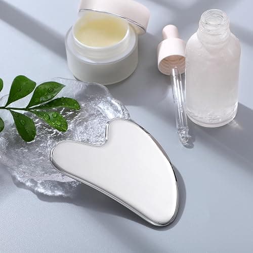 rosenice Gua Sha Facial Tools Guasha Tool Gua Sha Jade Stone for Face Skincare Facial Body Acupuncture Relieve Muscle Tensions Reduce Puffiness Festive Present (Metallic) thumbnail 3