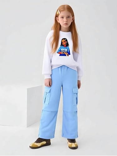 Cakaner Tween Girls Clothes Long Sleeve Graphic Printed Shirt and Cargo Pants 2 Pieces Fall Teen Outfits Size 6-14 thumbnail 3
