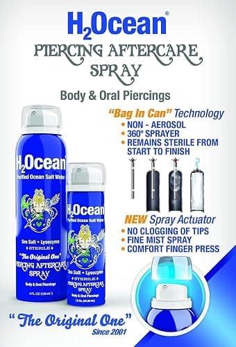 H2Ocean Piercing Aftercare Spray, 4oz Saline Cleaning Solution with Sea Salt for Nipple, Ear, Nose, Lip & Belly Piercings, Set of 2 thumbnail 9