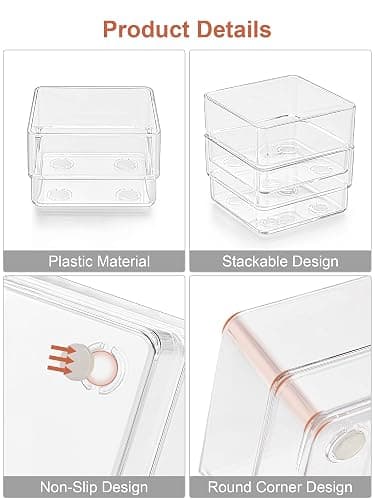 SMARTAKE 22-Piece Drawer Organizer with Non-Slip Silicone Pads, 4-Size Clear Desk Drawer Organizer Trays Storage Tray for Makeup, Jewelries, Utensils in Bedroom Dresser, Office and Kitchen, Clear thumbnail 5