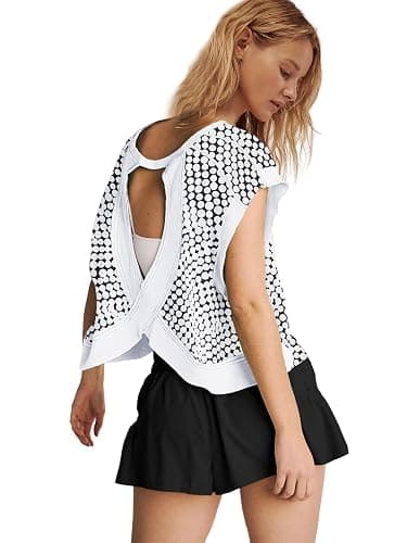 Panadila Womens Open Back Workout Top Oversized Workout T Shirts Backless Athletic Shirt Short Sleeve Baby Tee thumbnail 4