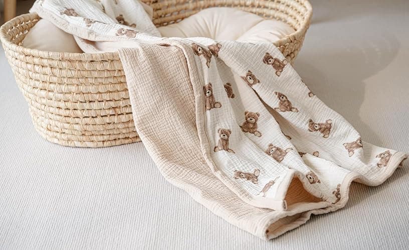Little Jump 2 Layers Muslin Cotton Baby Blankets - Teddy Bear Toddler Quilt Crib Blanket - Gender Neutral Crib Blanket for Baby Boys and Girls 47"x 47" (Teddy Bears) thumbnail 7