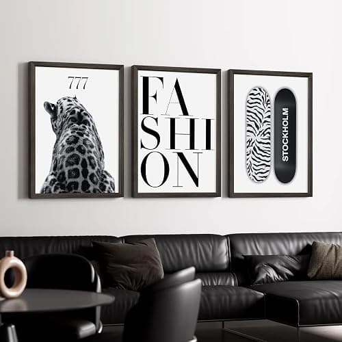 Trendy Leopard Wall Art Black White Cheetah Wall Decor Fashion Aesthetic Canvas Posters Preppy Stockholm Prints Stylish Cheetah Pictures Y2k Painting for Bedroom 12x16 Inch Framed Set of 3 thumbnail 3