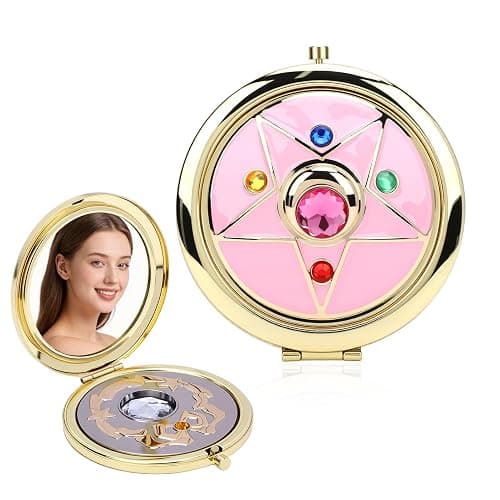 Saluaqui Anime Star Makeup Mirror, Cute Japanese Style Portable Folding Mirror with Crystal - 2.75 Inch Travel Purse Mirror, Unique Cosmetic Mirror & Cosplay Prop Gift for Women and Girls - Image 1