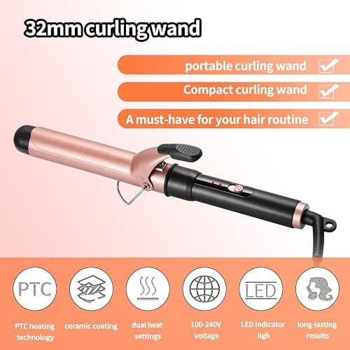 Curling Iron 1.25 inch, Haglater Hair Curler Quick Heating Curling Wand for Long Hair, Ceramic Barrel Curling Tongs with 2 Temperature thumbnail 4