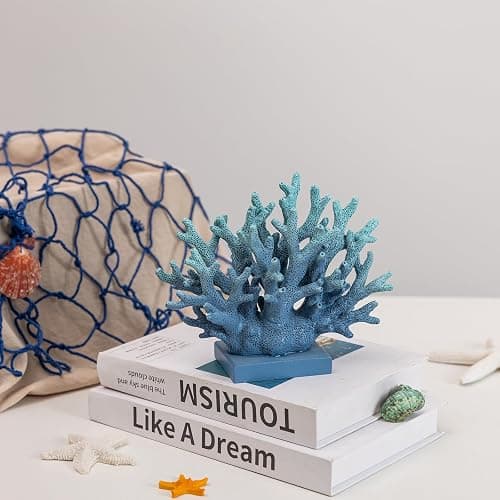 Elegondrar 5.8" H Blue Coral Decor, Resin Coral Statue, Nautical Decorations for Home, Beach/Coastal/Ocean Themed Cabinet Shelf Tabletop Decor thumbnail 5