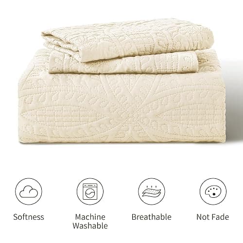 Love's cabin Quilts for Queen Bed Beige Bedspreads Bedding Set - Summer Lightweight Bedspread Comforter - Coin Pattern Bedding Coverlet for All Season - 3 Pieces (1 Quilt, 2 Pillow Shams) thumbnail 7