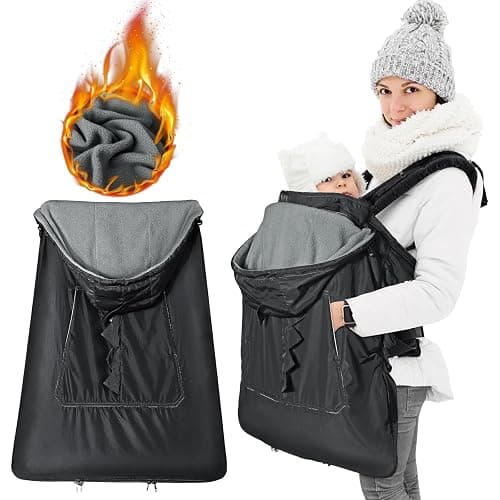 Orzbow Baby Winter Carrier Cover with Detachable Hood, Waterproof & Windproof, with Big Pockets, Universal Fit for Baby Carriers and Waist Stool | with Storage Bag, Black Dinosaur - Image 1