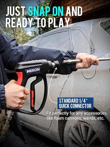MEKOH Short Pressure Washer Gun with Swivel, 5000 PSI High Power Washer Spray Gun, 10 GPM Foam Gun with 3/8" Quick Connect, M22-14mm for Extension Wand, Hose, Pressure Washer Handle with 5 Nozzle Tips thumbnail 5