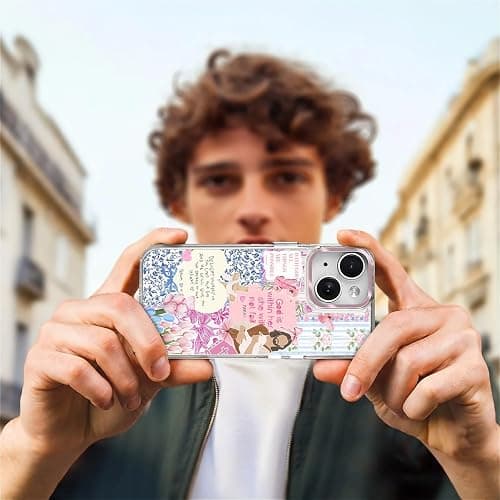 COTAIL Clear Case for iPhone 14, [Magnetic Charging Compatible][Military-Grade Protection][Anti-Yellowing] Shockproof Slim Magnetic Phone Case for iPhone 14, Pink Jesus Collage thumbnail 7