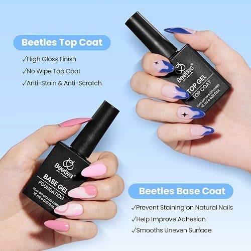 Beetles No Wipe Gel Top Coat and Base Coat Set for Gel Nail Polish | 2Pcs 15ml Super Shiny and Long Lasting Soak Off UV/LED Lamp Nail Art Design Gift thumbnail 2