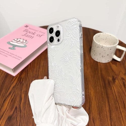 NITITOP Compatible with iPhone 16 Pro Case Cute Clear Floral Flower Pattern for Girls Women Soft TPU Full Camera Lens Shockproof Protective Phone Cover - White thumbnail 7