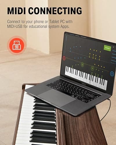 Donner DDP-80 Electric Piano 88 Keys Weighted Piano, Hammer Mechanism II, Home Digital Pianos Full Size Keyboard with Stand, Triple Pedal, USB MIDI and Headphone Jack, Walnut Wood Colour thumbnail 7