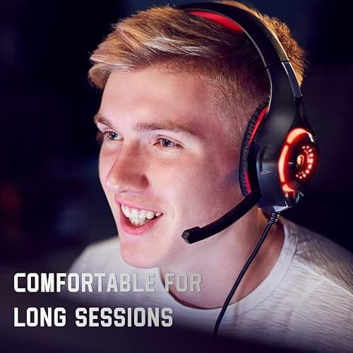 Tatybo Gaming Headset for Ps4 Ps5 Xbox One Switch PC with Noise Canceling Mic, Deep Bass Stereo Sound (Black Red) thumbnail 6