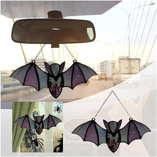 Muloo Halloween Bat Stained Glass Window Hanging Acrylic Bat Wall Hangings Decoration Art, approx 20x8.5cm/7.87x3.35in, Green thumbnail 3