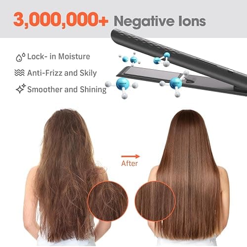 Quico Hair Straightener, 110-240V Global Travel Hair Straighteners for women, 15s Fast Heating, Professional Negative Ion Flat Iron, Temp Memory, 320℉-450℉, Auto-Off, with Glove and Clips, Gift, Black thumbnail 3