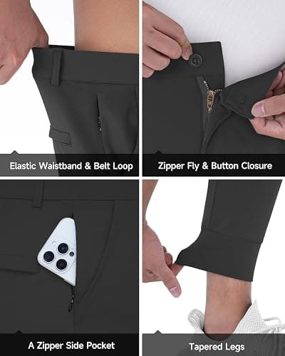 CANGHPGIN Mens Athletic Joggers with Zipper Pockets Lightweight Golf Pants Men Stretch Relaxed Fit Tapered Work Travel Pants thumbnail 4