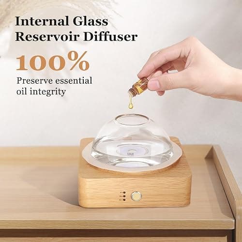 Lecdura Glass Essential Oil Diffuser with Glass Reservoir & WoodBase, 200ml Ultrasonic Lock Color Timer Auto-Off 7 Color Light Aroma Glass Dome Diffuser for Home Office Bedroom Yoga thumbnail 2