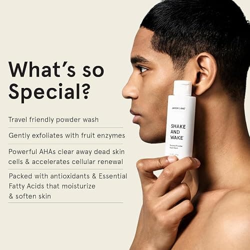 Enzyme Powder Face Wash for Men | SHAKE AND WAKE Exfoliating Powder Cleanser, Anti Aging Pineapple & Papaya Enzyme Cleanser & Microfoliant with Vitamin C & E, Niacinamide & AHAs for a Deep Pore Clean thumbnail 4