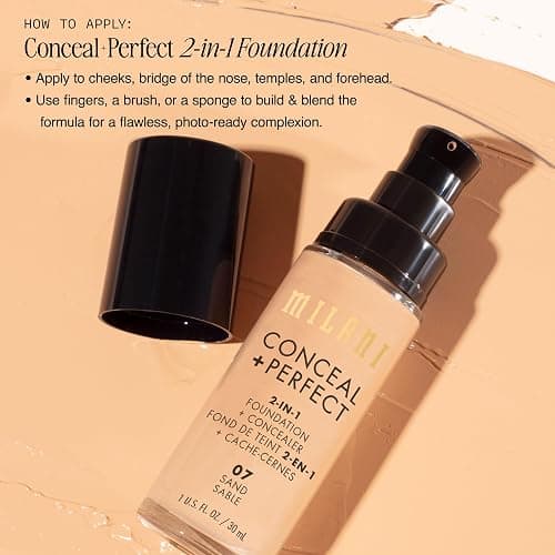Milani Conceal + Perfect Liquid Foundation Makeup - Light Beige, 1 Fl. Oz | Longwear, Medium-To-Full Coverage Foundation With A Natural-Matte Finish. Waterproof & Sweat-Proof. Vegan & Cruelty-Free. thumbnail 7