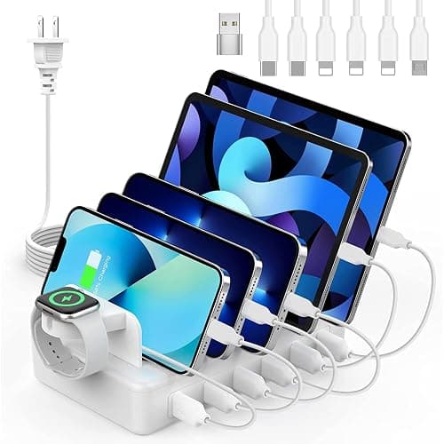 CREATIVE DESIGN Charging Station for Multiple Devices, 50W 6 Ports Charging Dock with 6 Cables Compatible with Cellphone,Tablet, Kindle, Apple Watch and Other Electronic - Image 1