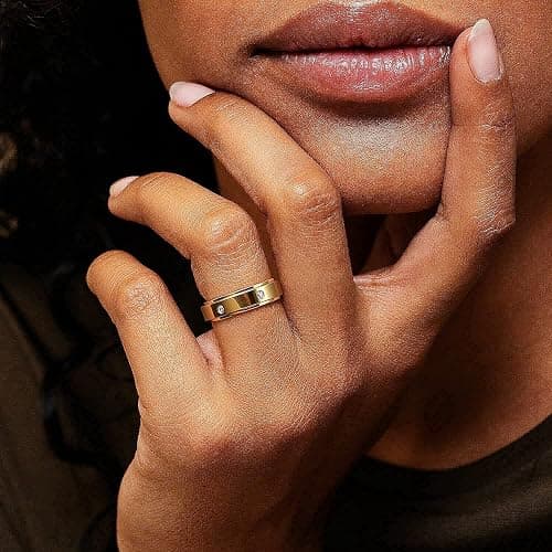Kainier 14K Gold Plated Anxiety Rings Cubic Zirconia Stones Spinner Fidget Band Rings for Women Men Relieving Anxiety Lucky Rings Comfort Fit Size 5 to 10 thumbnail 3