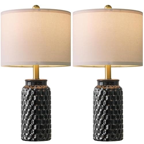 USumkky 20.5" Black Modern Ceramic Bedside Lamp Set of 2 for Bedroom Decor Farmhouse Table Lamp for Living Room Office Dorm thumbnail 9