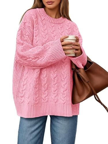 Saodimallsu Womens Cable Knit Sweater Oversized Long Sleeve Chunky Knit Crew Neck Fall Pullover Sweaters Top - Image 1