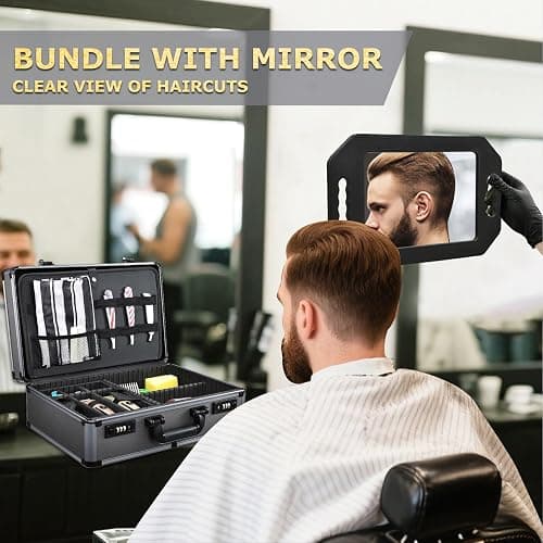 Yueieoun Professional Barber Case with Barber Clipper Tray Organizer, 6 Adjustable Clipper Slots & 8 Shear Holders, Portable Barber Carrying Case for Hair Tools & Supplies with Combo Locks thumbnail 3