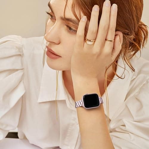 Lenrao Thin Stainless Steel Bands Compatible with Apple Watch 38mm 40mm 41mm 42mm 44mm 45mm 46mm for Women, Metal Straps for iWatch Series 11 10 9 8 7 6 5 4 3 2 1 SE thumbnail 2