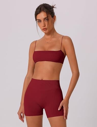 ABOCIW Workout Sets for Women Seamless Bandeau Strappy Sports Bra Scrunch Butt High Waist Biker Shorts Gym Set 2 Piece thumbnail 3