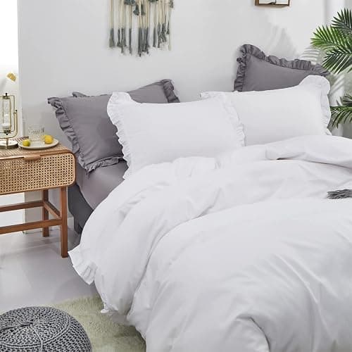 CLOTHKNOW White Full Size Comforter Sets Ruffles Farmhouse Bedding Comforter Sets Boho Comforter Vintage Rustic Shabby Chic Comforters thumbnail 2