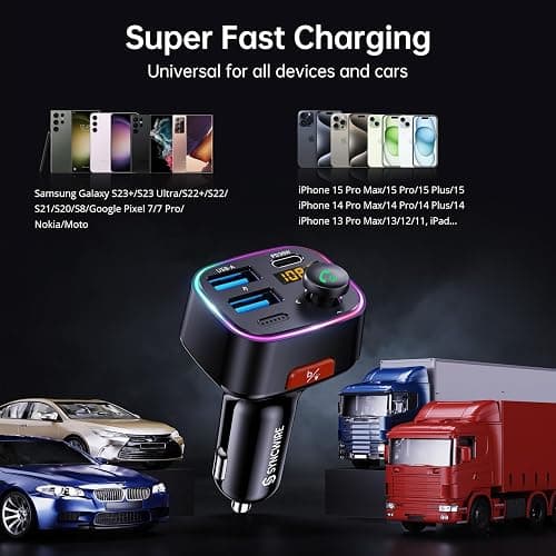 Syncwire Bluetooth 5.4 FM Transmitter Car Adapter 48W (PD 36W & 12W) [Light Switch] [HiFi Bass Sound] [Fast Charging] Wireless Radio Music Adapter LED Display Hands-Free Calling Support USB Drive thumbnail 8