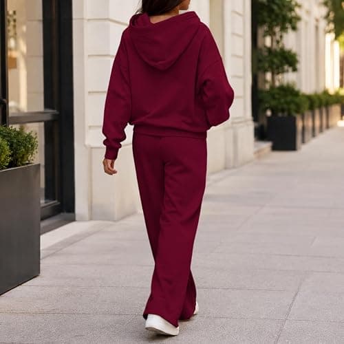 2 Piece Lounge Sets for Women Matching Sweatsuits Airport Travel Outfit | Womens 2 Piece Outfits Lounge Hoodie Sweatsuit Sets Oversized Sweatshirt Wide Leg Pant Set Tracksuit Loungewear Travel thumbnail 3