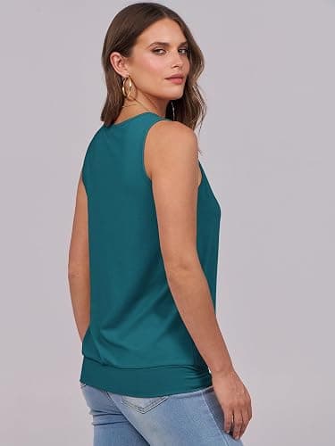 ANRABESS Women Tank Tops Summer V Neck Sleeveless Casual Loose Fit Cute Cami Basic T Shirts Solid Tees 2025 Trendy Outfits - Teal - Large thumbnail 4