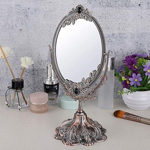 SUMTree Vintage Oval Double Sided Rotatable Dressing Mirror - Desktop Vanity Decorative Standing Tabletop (Small) (Red Bronze) thumbnail 8