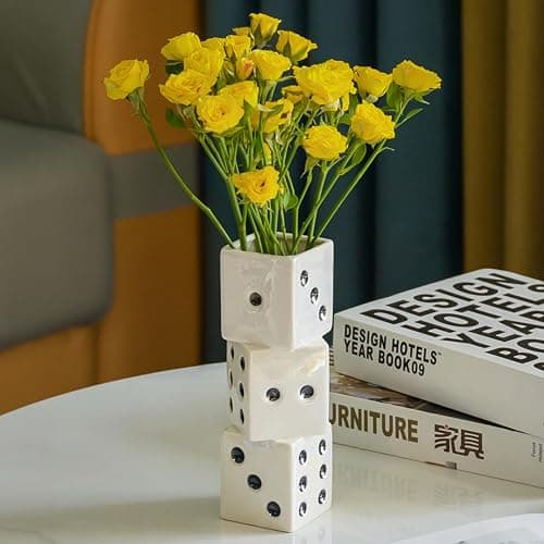 MOUGIGI Ceramic Dice Vase - Unique Decor for Dried Flowers, Rose, Pampas Grass - Stunning Design for Any Modern Space for Inspiring Smiles thumbnail 2