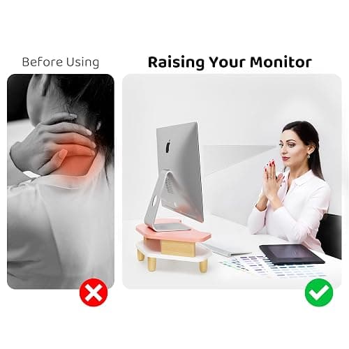 AFOOYO Monitor Stand Riser,2 Tier Corner Wood Monitor Stand Sturdy Computer Stand Multi-Purpose Desktop Storage Stand for Laptop,PC,iMac,Printer,Computer,Pink thumbnail 5
