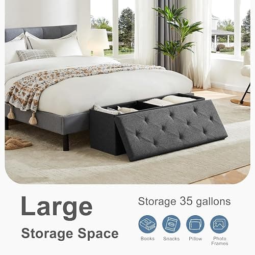 DUMOS 43 Inch Folding Storage Ottoman Bench, Large Ottoman with Storage | Storage Chest with Thicker Foam Padded Seat, End of Bed Foot Rest Stool for Bedroom Living Room Entryway, Load 660 lbs, Grey thumbnail 4