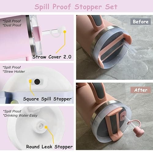 Stanley Cup Accessories Set,Including 2 Pcs 0.4in Straw Cover, 1 Silicone Spill-Proof Stopper Set of 3, 1 Cute Maple Handle Charm, 1 Silicone Boot Fits Stanley 40&30 Oz Tumbler (Peony 2.0) thumbnail 6